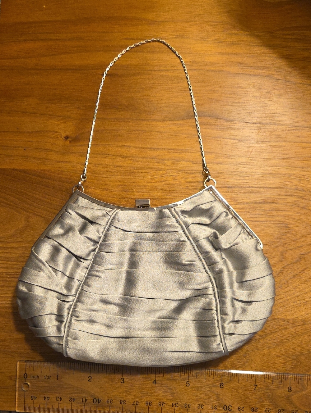 Badgley Mischka Silver Gray Satin Evening Clutch Bag